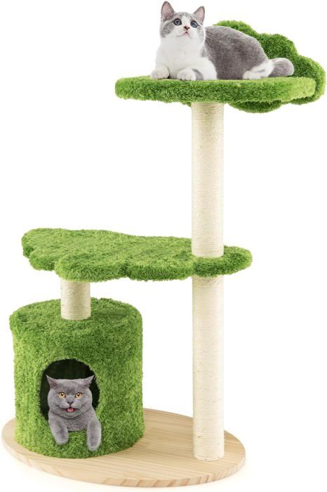 Meilleurs prix pour GOPLUS Arbre à Chat 97 CM avec Condo, Perche, Plateforme, Griffoir en Sisal, Tour d'Activité de Chat à 3 Niveaux avec Base en Bois